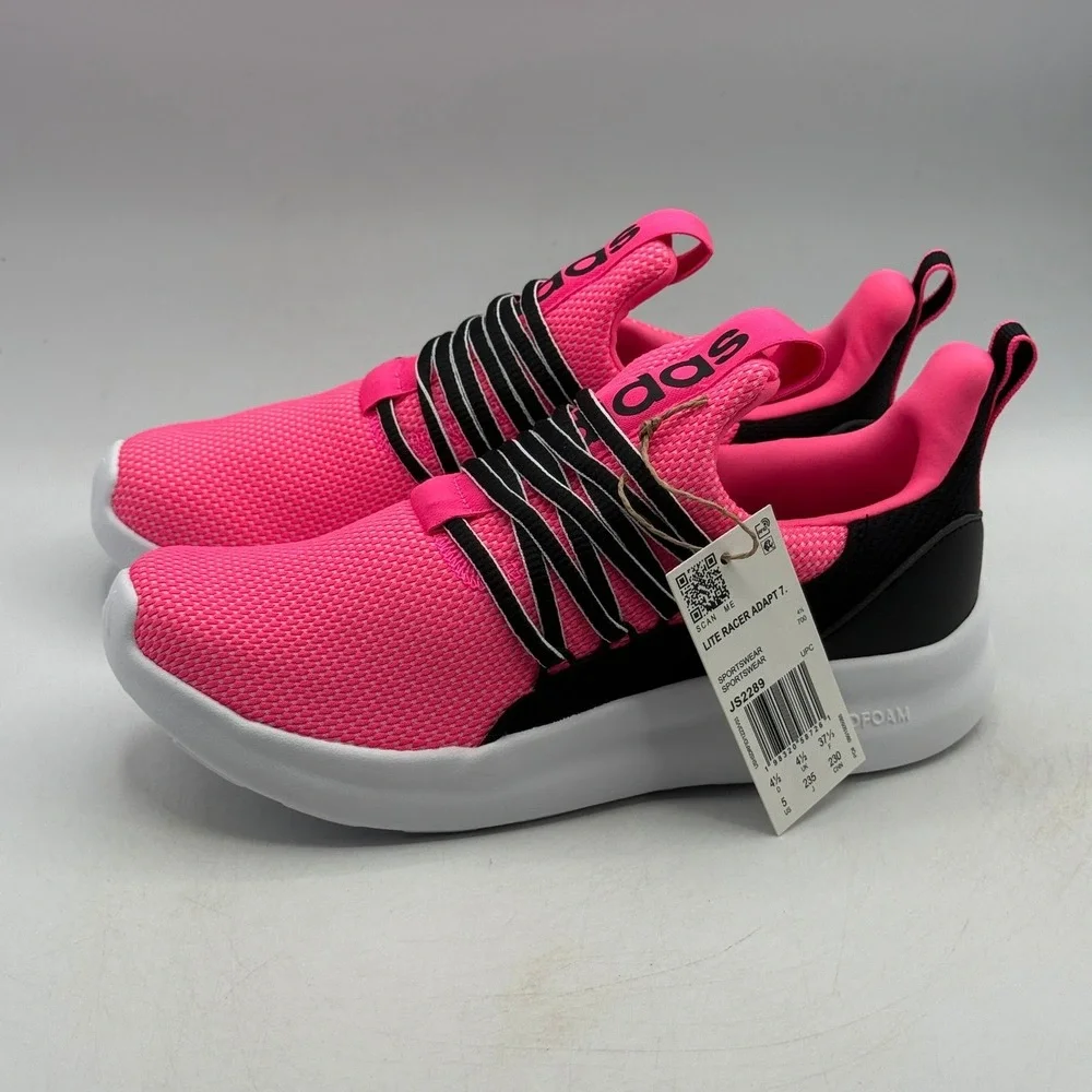 Adidas Lite Racer Adapt 7.0 K Shoes Kids Size 5 Pink Black Running JS2289